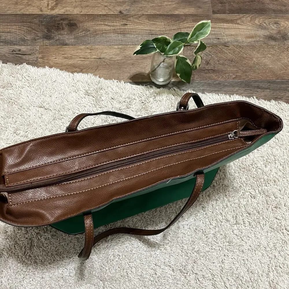 Nine West Vibrant Green Large Pebbled Vegan Leather Shoulder Bag Tote Bag